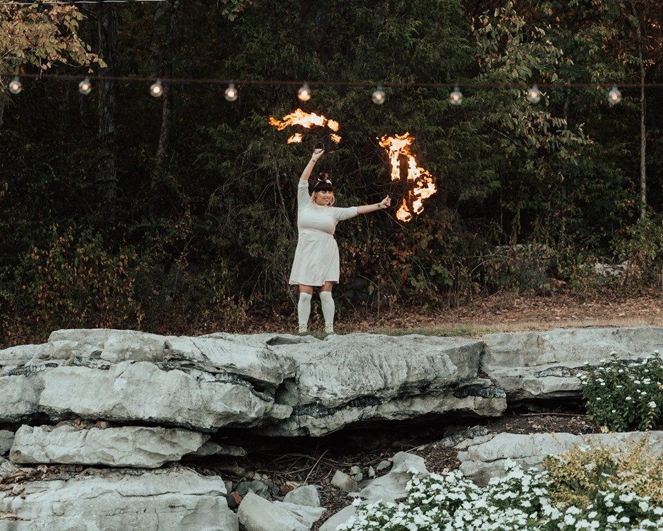 The fire dancer lights up the sky at the VendorPalooza styled shoot Party.