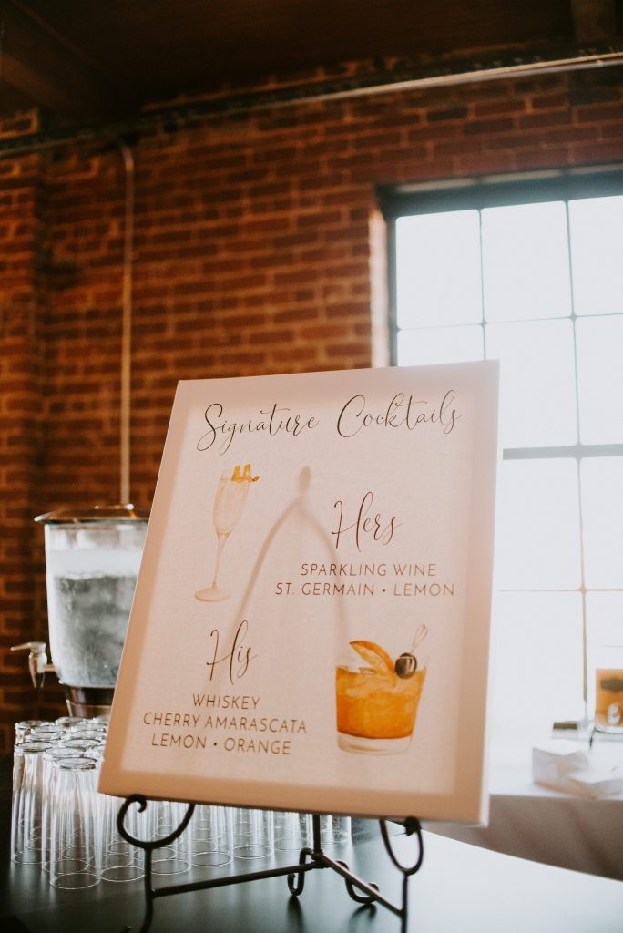 Signature cocktail sign adds a chic and personal touch to the whole wedding!